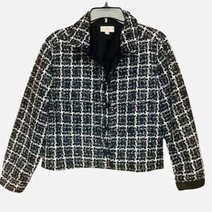 Loft Petite Shimmer Metallic Tweed Cropped Shirt Jacket or Blazer in multi-color